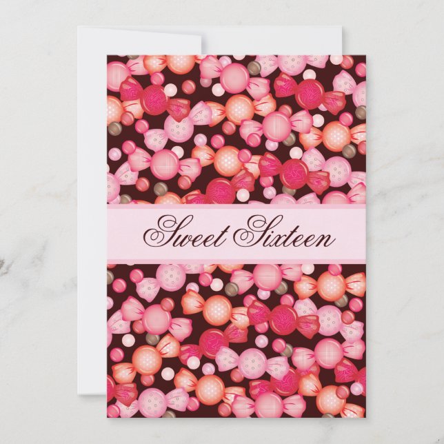 Invitation Doux 16 Seize bonbons en rose (Devant)