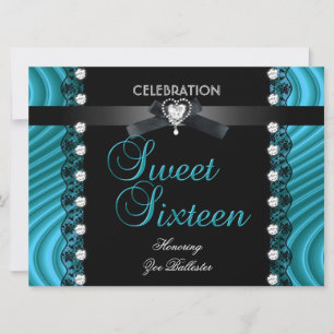 Invitation Doux 16 Seize Noir Turquoise Bleu Blanc Dentelle