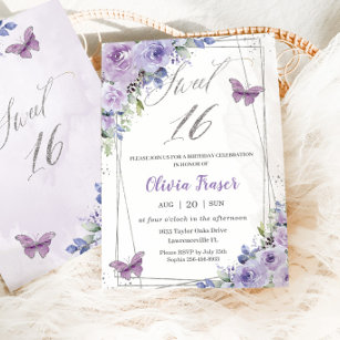 Invitation Doux 16 Seize Papillons Floraux Lilac Violet