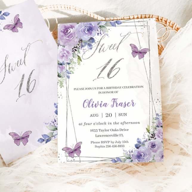 Invitation Doux 16 Seize Papillons Floraux Lilac Violet (Créateur téléchargé)
