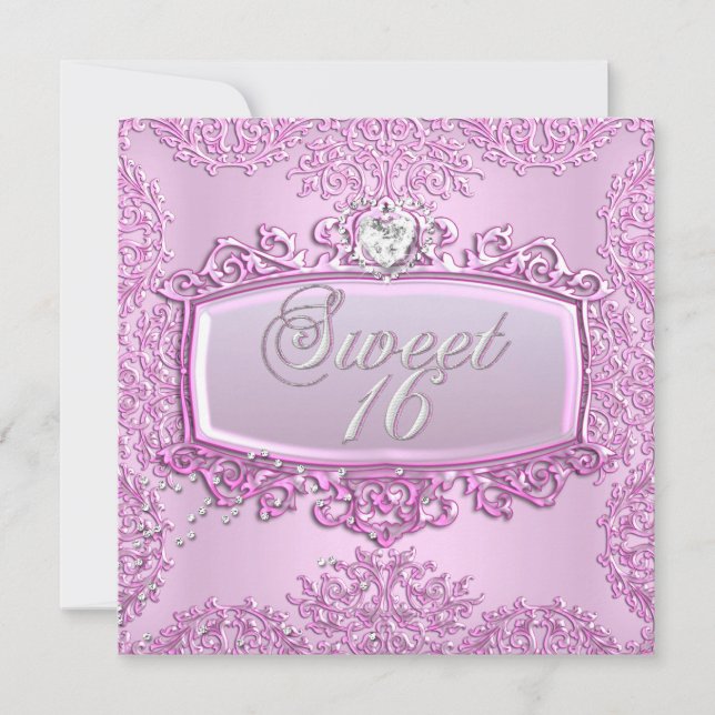 Invitation Doux 16 Sweet sixteen Joli Coeur rose (Devant)