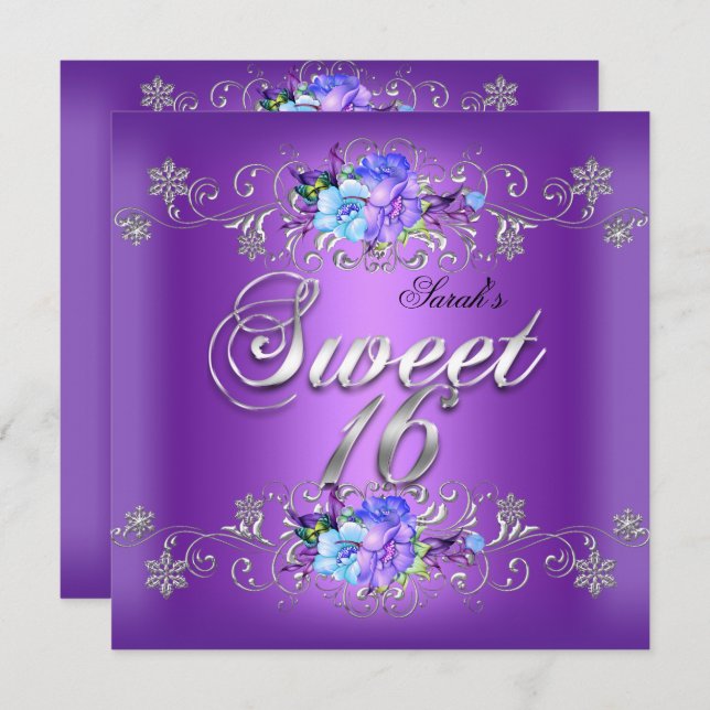 Invitation Doux 16 Sweets sixteens Fleurs violettes blanches (Devant / Derrière)