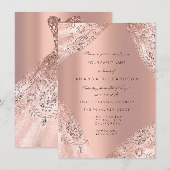 Invitation Doux 16e robe Spark Rose Gold Peach Diamond (Devant / Derrière)