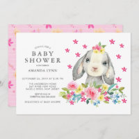 Doux Aquarelle Floral Bunny Baby Girl Douche