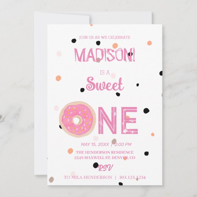 Invitation Doux beignets, couleurs arc-en-ciel, premier anniv (Devant)