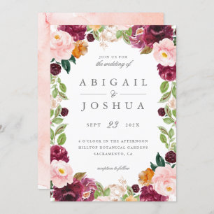 Invitation Doux Blush & Burgundy Aquarelle Mariage Floral