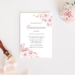 Invitation Doux Blush Fleurs élégantes Quinceanera Party