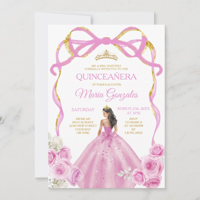 Invitation Doux Bow princesse or Couronne Quinceañera (Devant)