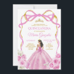 Invitation Doux Bow princesse or Couronne Quinceañera<br><div class="desc">EDITABLE Soft Pink Bow Princess Gold Crown Quinceañera Invitation Élégante Soft Pink Floral Princess Robes Quinceañera Fille Anniversaire Invitation Gold Crown Mis Quince Anos,  15e Anniversaire</div>