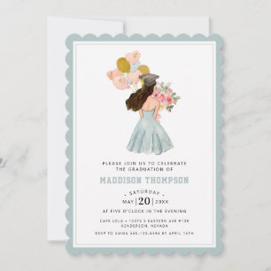Invitation Doux Brown Cheveux fille aquarelle graduation