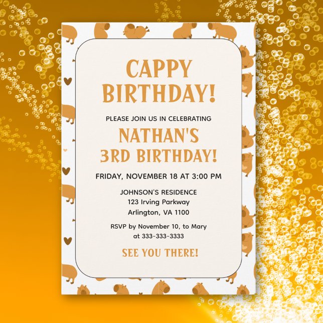 Invitation Doux Capybara Brun Enfants Amusant Cappy Anniversa (Créateur téléchargé)