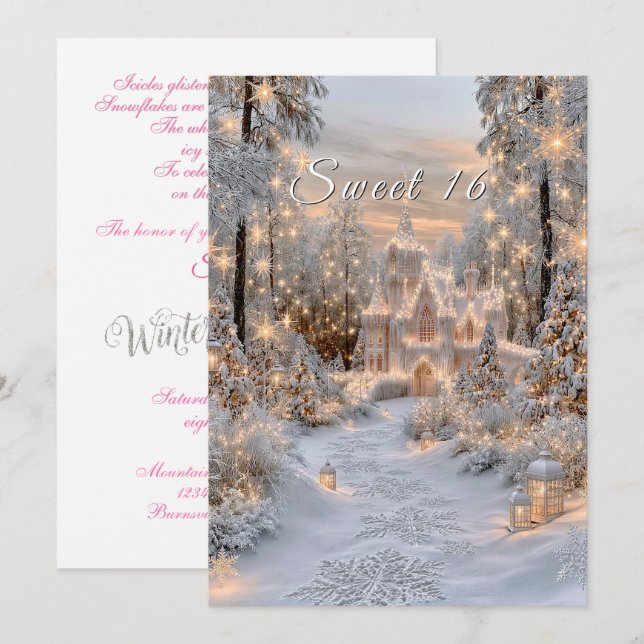 Invitation Doux Château de Princesse de Seize Hiver Merveille (Devant / Derrière)