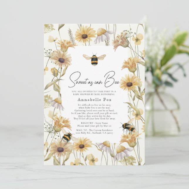 Invitation Doux comme peut Bee Chamomile Baby shower par cour (Debout devant)