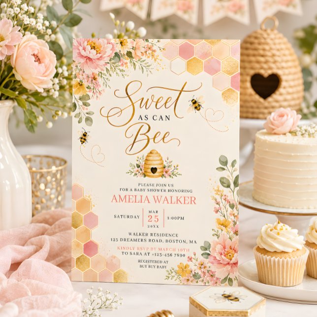 Invitation Doux comme peut être abeille Fleurs miel bébé Show (Créateur téléchargé)