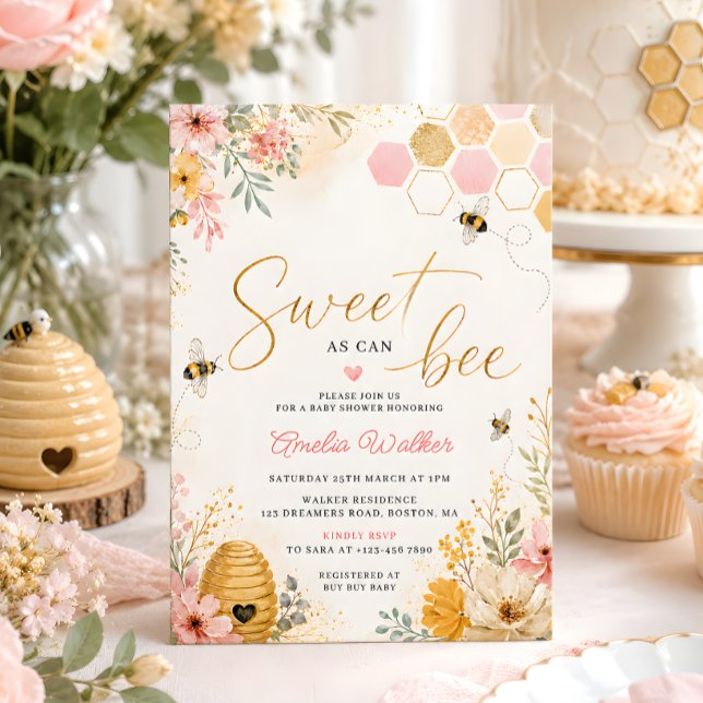 Invitation Doux comme peut l'être abeille Fleurs miel bébé Sh (Créateur téléchargé)