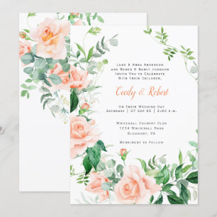 Invitation Doux comme un Rose d'aquarelle de pêche Mariage