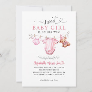 Invitation Doux Doux Rose Vêtements Ligne bébé Fille Douche