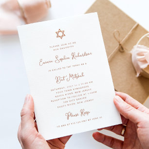 Invitation Doux et simple   Bat mitzvah or Rose Faux