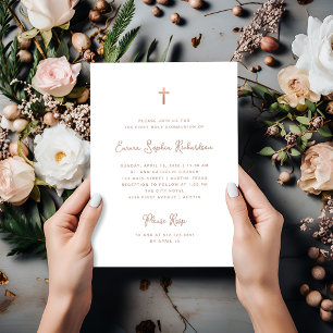 Invitation Doux et simple   Rose Gold Première Communion sain
