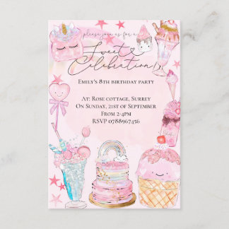 Invitation Doux fête aquarelle Fille anniversaire