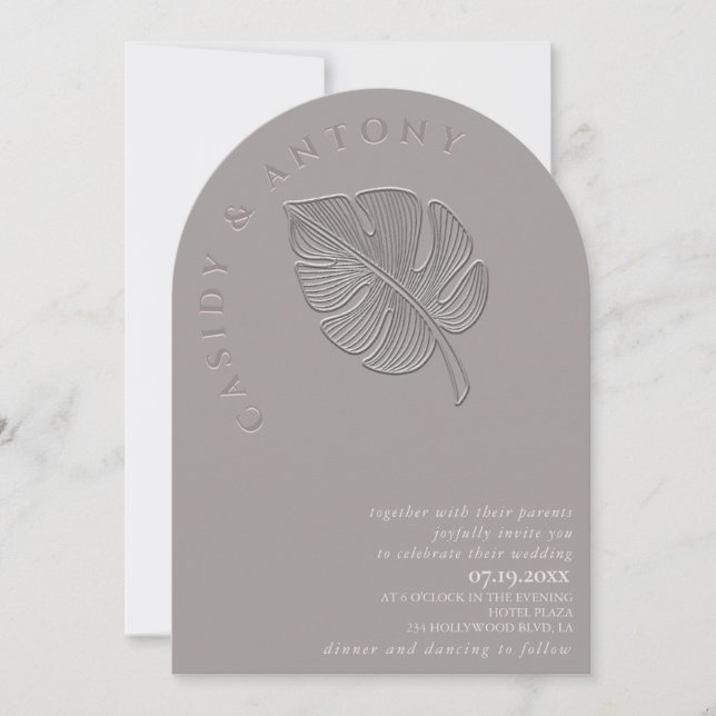 Invitation Doux feuille tropicale en relief simple (Devant)