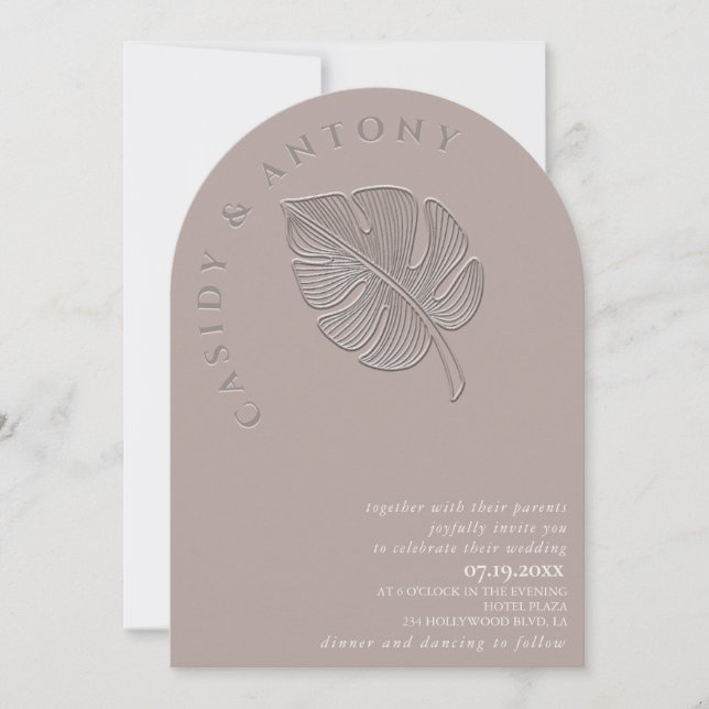 Invitation Doux feuille tropicale en relief simple (Devant)