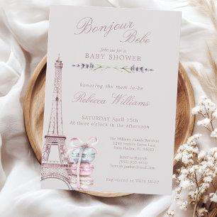 Invitation Doux Macaron Bonjour Bébé Paris Baby shower