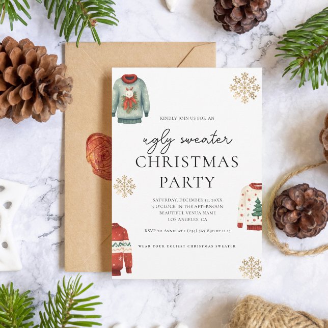 Invitation Doux moche Noël Soirée Gold Snowflake (Créateur téléchargé)