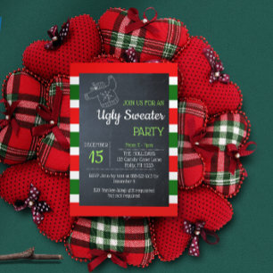Invitation Doux moche rouge et vert rayures Noël