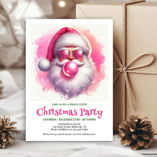 Invitation Doux père Noël rose chewing-gum aquarelle Noël