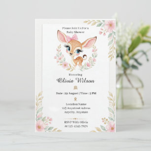 Invitation Doux Petit Faon avec un Nœud Rose