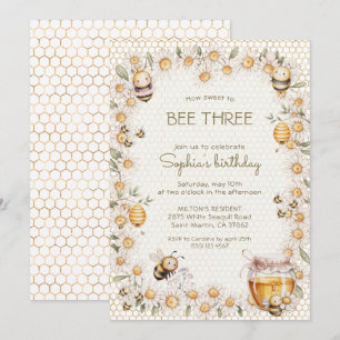 Invitation Doux pour les trois abeilles Daisy Fête d'annivers