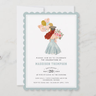 Invitation Doux Rouge Tête Fille Aquarelle Graduation