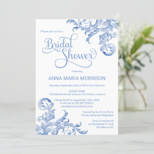 Invitation Doux Royal Blue Aquarelle Fête des mariées fleurie