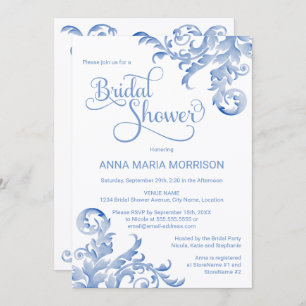 Invitation Doux Royal Blue Aquarelle Fête des mariées fleurie