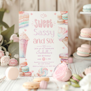Invitation Doux sassy et six sucreries pastel 6e anniversaire