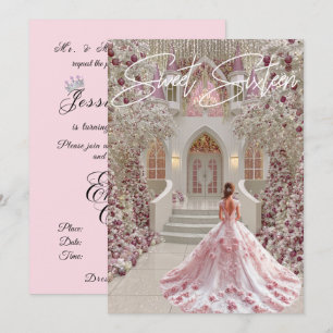 Invitation Doux Seize Ans Château d'Hiver Enchanté Rose Blanc