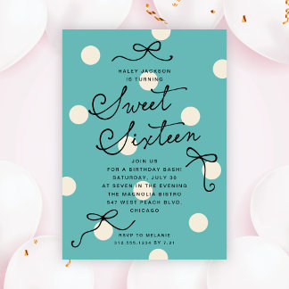 Invitation Doux Seize Bleu Turquoise Moderne Rubans Élégants