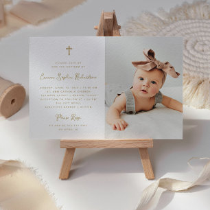 Invitation Doux simple   Faux Gold avec Baptême photo