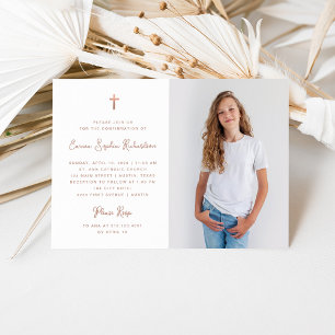 Invitation Doux simple   Photo Faux Rose Gold Confirmation