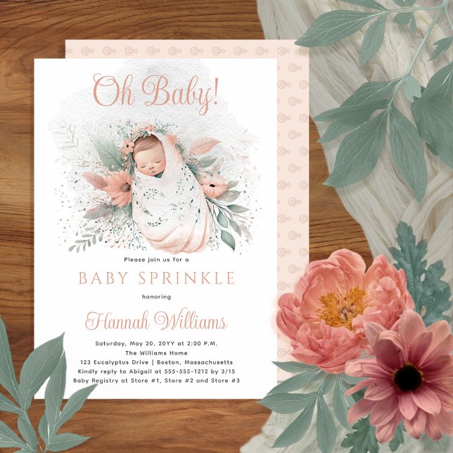 Invitation Doux Swaddled Oh Baby Floral Girl Baby Sprinky (Créateur téléchargé)