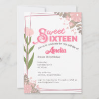 Doux vintage rose tulipe floral Sweet 16 Invitatio