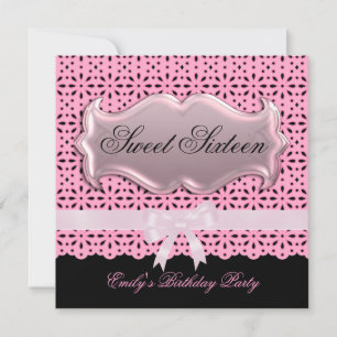 Invitation Douze ans anniversaire fete Rose Dentelle Noir