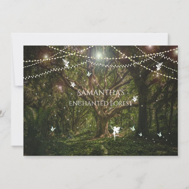 Invitation Douze ans charmants, Forêt Enchantée, Fées, Sur me (Devant)