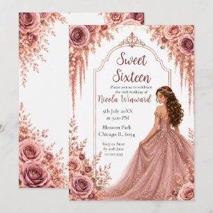 Invitation Douze ans dans un rose poudré et or floral