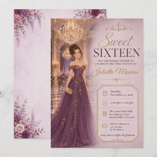 Invitation Douze Ans de Charme en Robe Violette de Salon de B