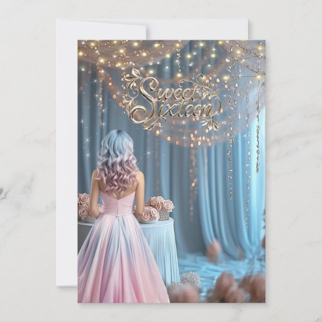 Invitation Douze ans de douceur Fille aux fleurs Cheveux bleu (Devant)