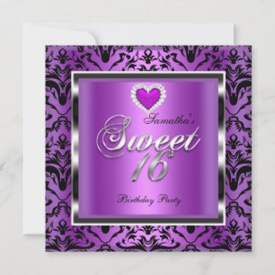 Invitation Douze ans douce fête violet damas noir