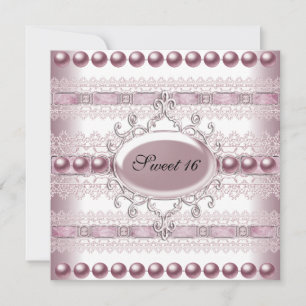 Invitation Douze Ans Élégant Perle Argent Rose Dentelle