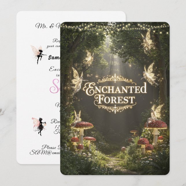 Invitation Douze ans enchantés Fées de la Forêt Enchantée   (Devant / Derrière)
